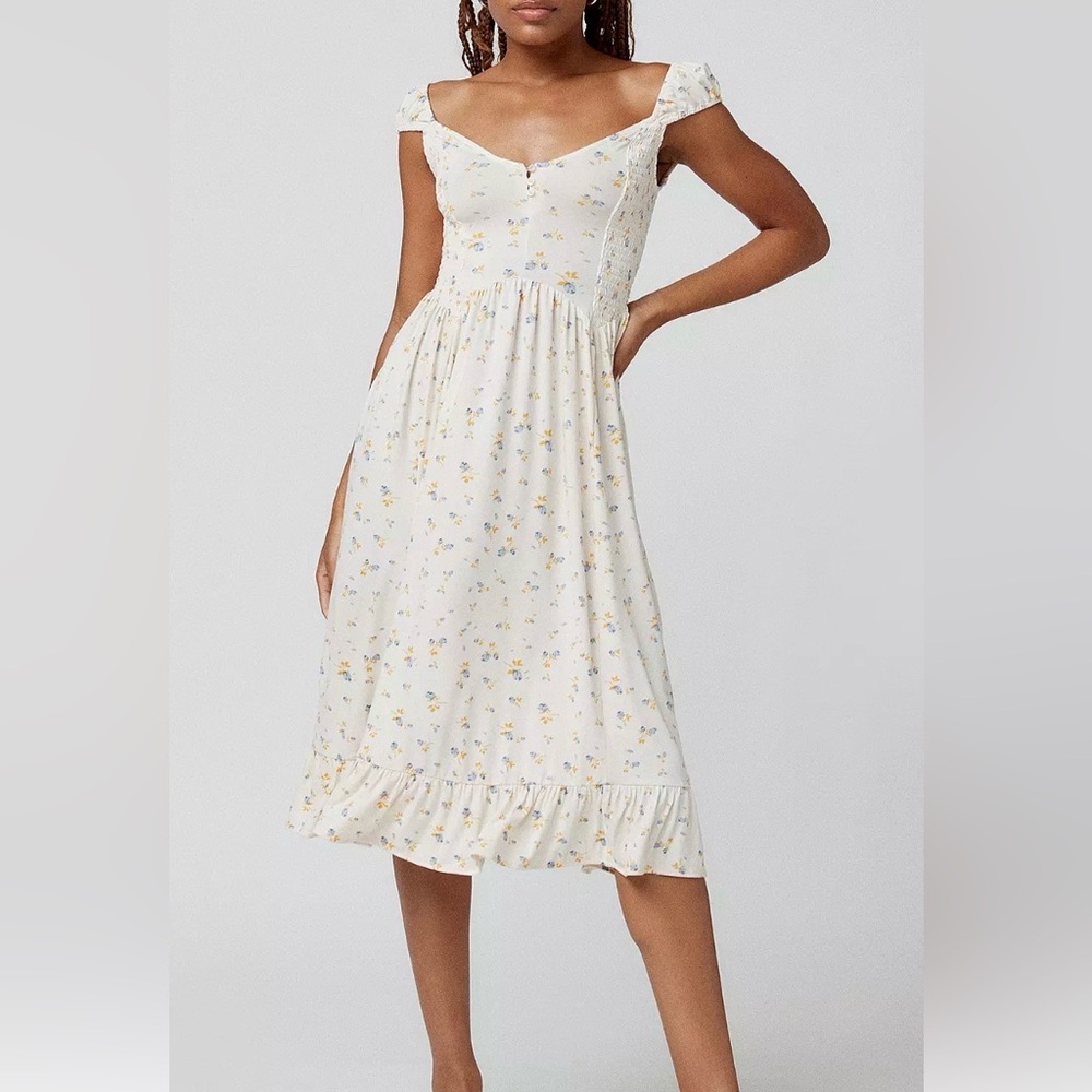 Urban Outfitters Elenor Midi Dress with Yellow & Blue Floral Print size Small - Picture 3 of 16